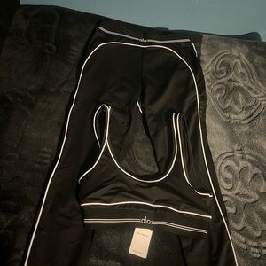 ALO Yoga Black Sports Bra with White Trim